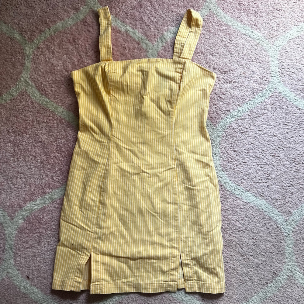 Forever 21 Yellow and White Stripped, Strapless, Mini Dress - Size Medium